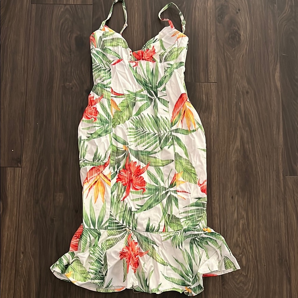 Karen Millen Tropical Print Dress - Green, Red, Orange